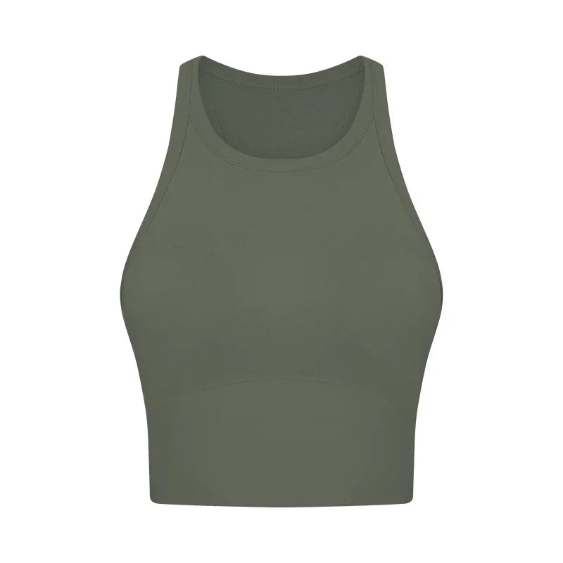 Built-in chest patch, high-end women's yoga vest, nude feel Leica gym exercise sports bra, hanging neck style