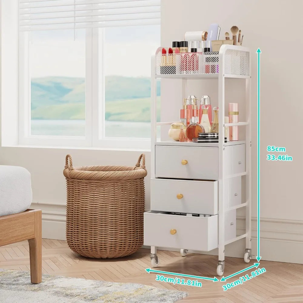 Rolling Makeup Cart Organizer - 3 Drawer Storage for Skincare Cosmetics Nail Polish