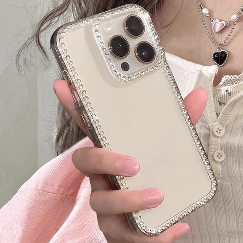 Luxury Transparent Diamond Jewelled Phone Case For iPhone 17 Pro Max 16 11 13 15 14 12 Glitter Bumper Back Cases Cover