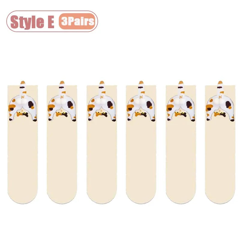 Cartoon Cat Egg Couple Socks Cozy Mid-Calf for Maternity Warm Winter Cute Present for Christmas Cat Lovers Family