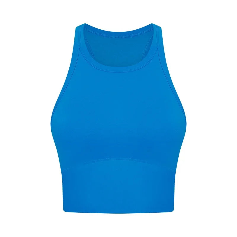 Built-in chest patch, high-end women's yoga vest, nude feel Leica gym exercise sports bra, hanging neck style