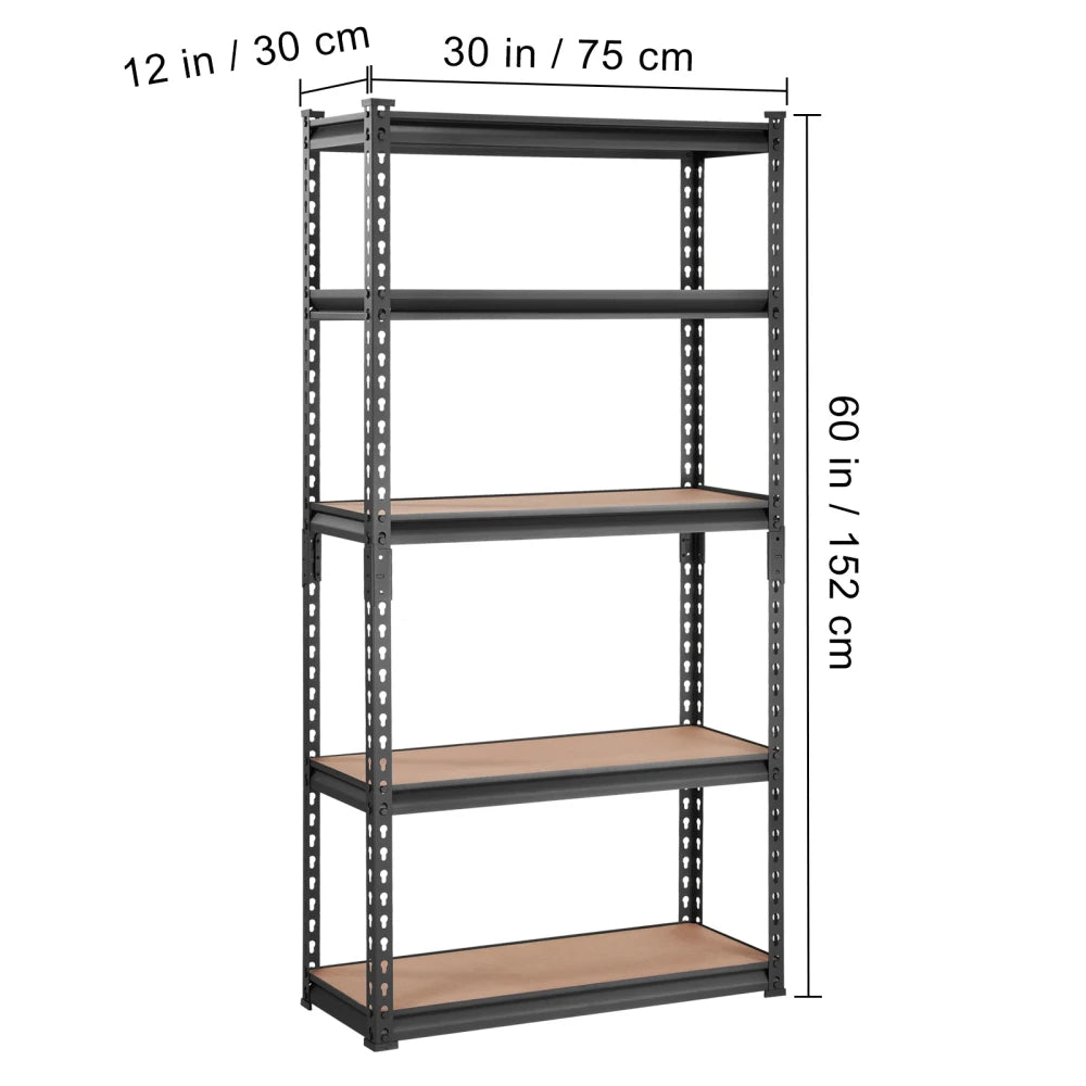 Heavy Duty 5-Tier Adjustable Metal Storage Shelving 2000 lbs, 30"x12"x60" Black Rack for Garage Kitchen Pantry Basement