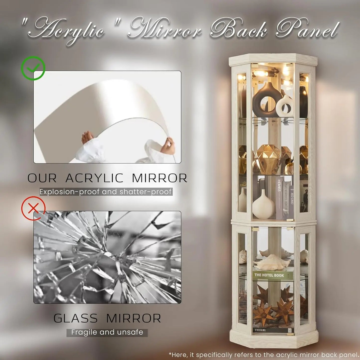 Corner Curio Cabinet, 70" H Lighted Glass Display Cage with Tempered Glass Doors and Adjustable Shelves, Bulb Inclued, Wine B