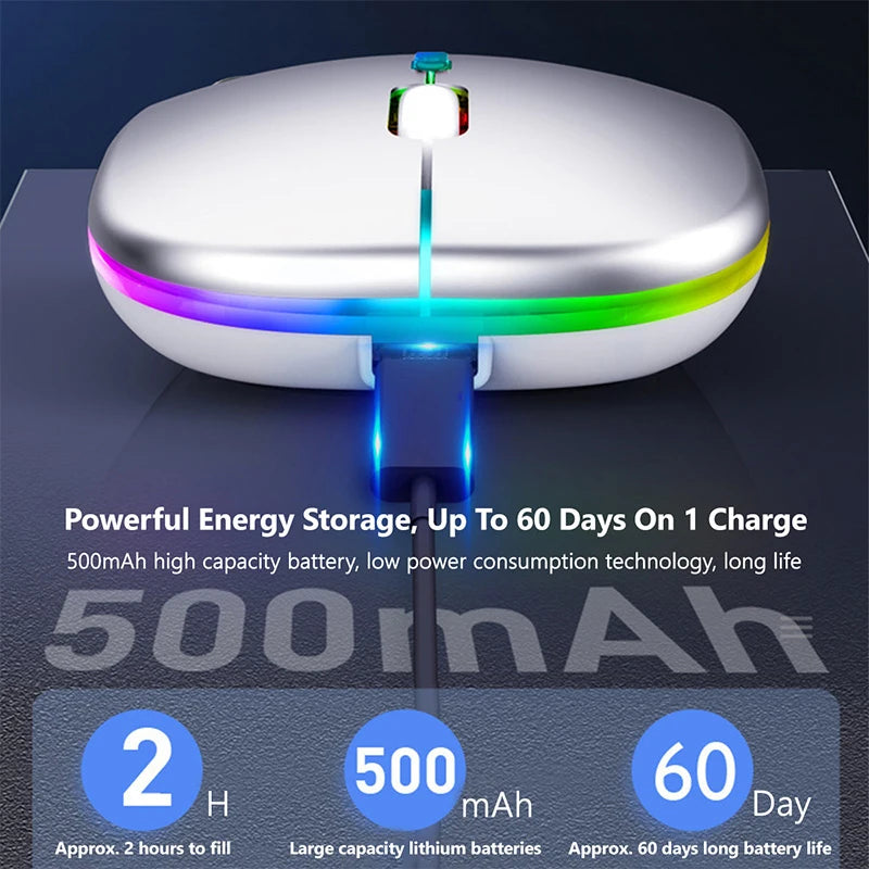 Wireless Mouse Rechargeable Silent LED Backlit Mice PC Laptop Computer Mous 2.4Ghz Receiver Bluetooth Dual Mode Optical Mice