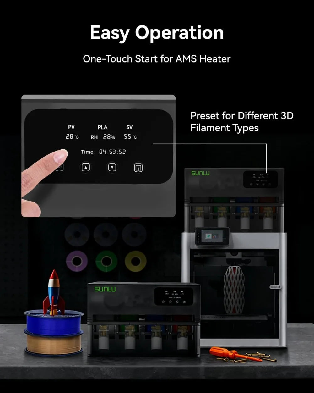 Filament Dryer for AMS, Fast Heating to 70°C, 4-Spool Capacity, Easy Installation