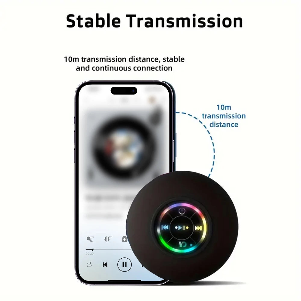 Portable Wireless Bluetooth Speaker with LED Light, IPX4 Waterproof, Strong Suction Cup, Mini Stereo Speaker for Outdoor & Bathr