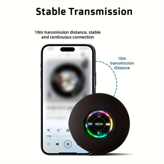 Portable Wireless Bluetooth Speaker with LED Light, IPX4 Waterproof, Strong Suction Cup, Mini Stereo Speaker for Outdoor & Bathr