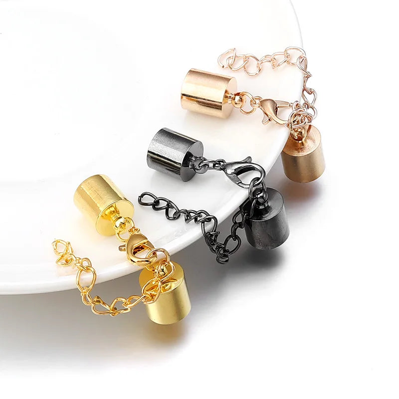 10Sets Leather Cord End Caps With Lobster Clasp Extending Chain For Jewelry Making DIY Bracelet Necklace Connectors Accessories