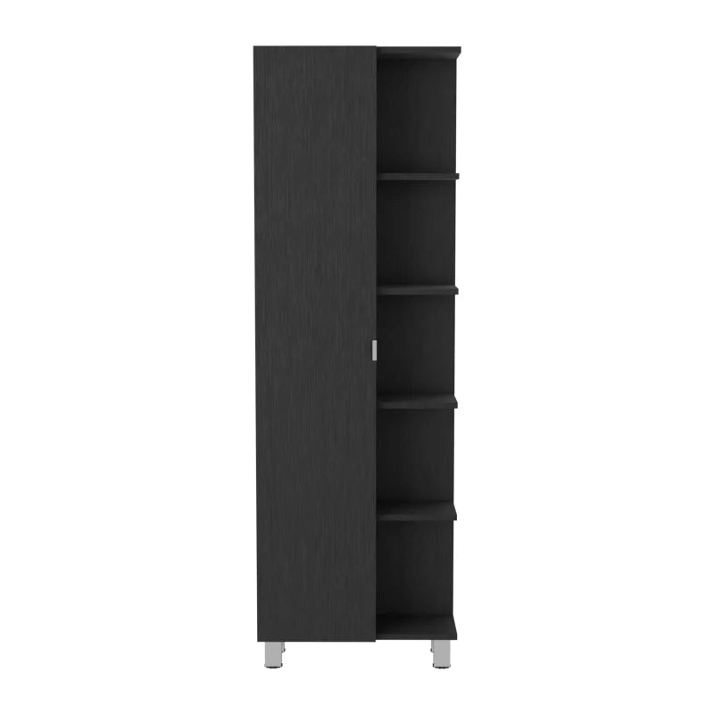 Corner Cabinet Womppi, Five Open Shelves, Single Door, Black Wengue Finish
