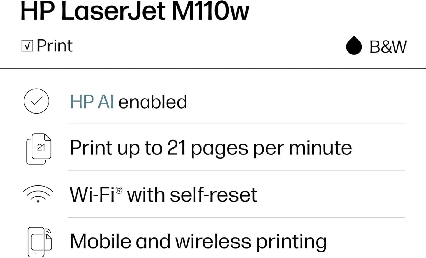 Wireless Black & White Printer, Fast Speeds, Easy Setup, Mobile Printing for Small Teams