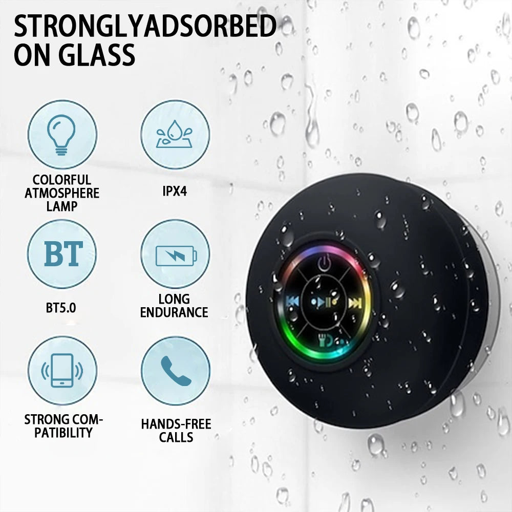 Portable Wireless Bluetooth Speaker with LED Light, IPX4 Waterproof,