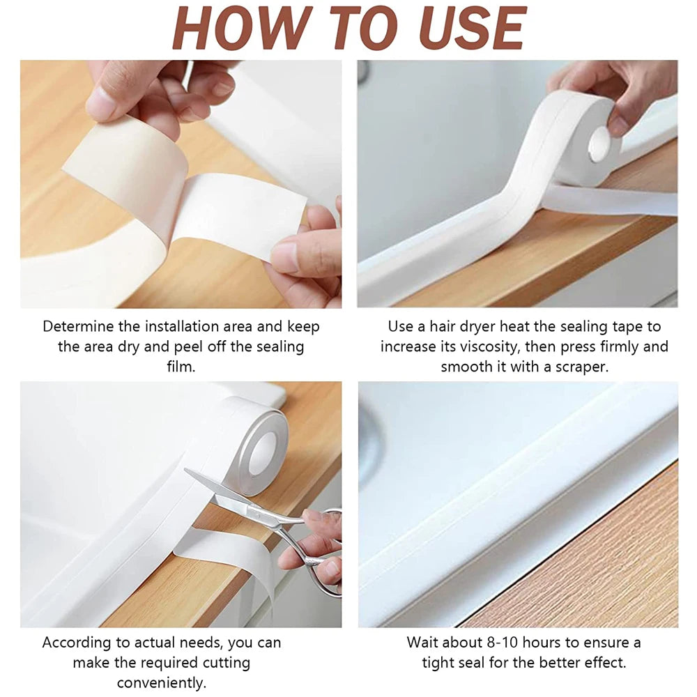 3.2M Bath Caulk Tape Self Adhesive PVC Oil-Proof Kitchen Sink Edge