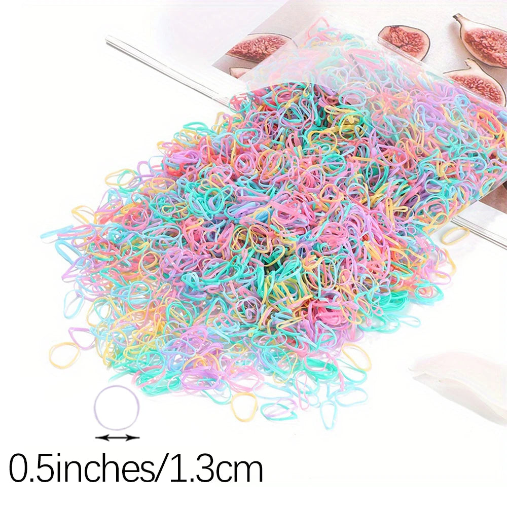 500/1000/2000pcs Girls Colourful Disposable Rubber Band Hair Ties