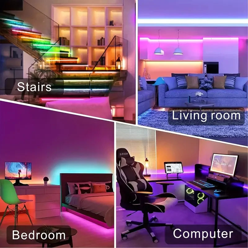 1-40M RGB LED Strip Lights USB 5V Music Sync APP & 44Key Remote