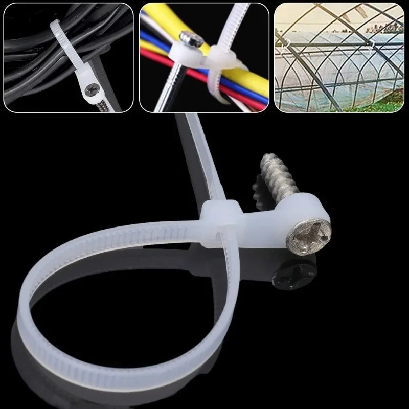 500/100PCS Screw Hole Cable Ties Reusable Fixed Nylon Cable Ties