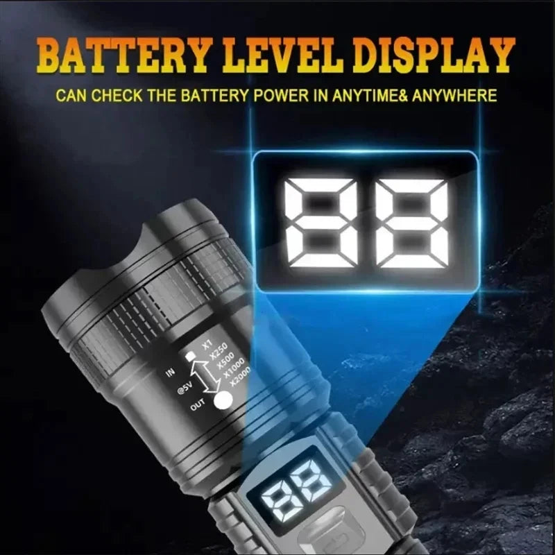 100000LM Super Bright Flashlight Type-C Rechargeable LED Torch Long