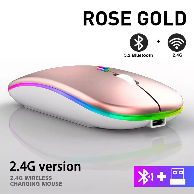 Wireless Mouse Rechargeable Silent LED Backlit Mice PC Laptop Computer Mous 2.4Ghz Receiver Bluetooth Dual Mode Optical Mice
