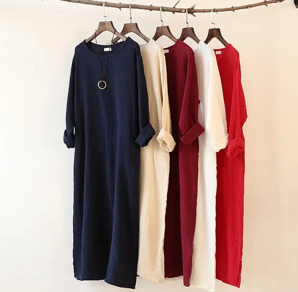 Hot Sale vestidos 2026 New Women Spring Dress long sleeve cotton linen casual Dresses,  - Autumn long sleeve dress