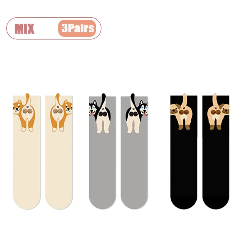 Cartoon Cat Egg Couple Socks Cozy Mid-Calf for Maternity Warm Winter Cute Present for Christmas Cat Lovers Family