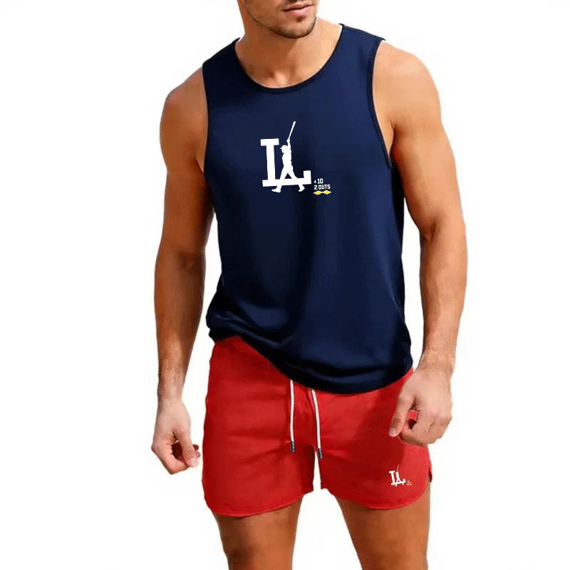 European Size Men Vest Shorts 2 Piece Set Casual Beach Surfing Outfit Sportswear Outdoor Jogging Gym Athletic Fashion Trend