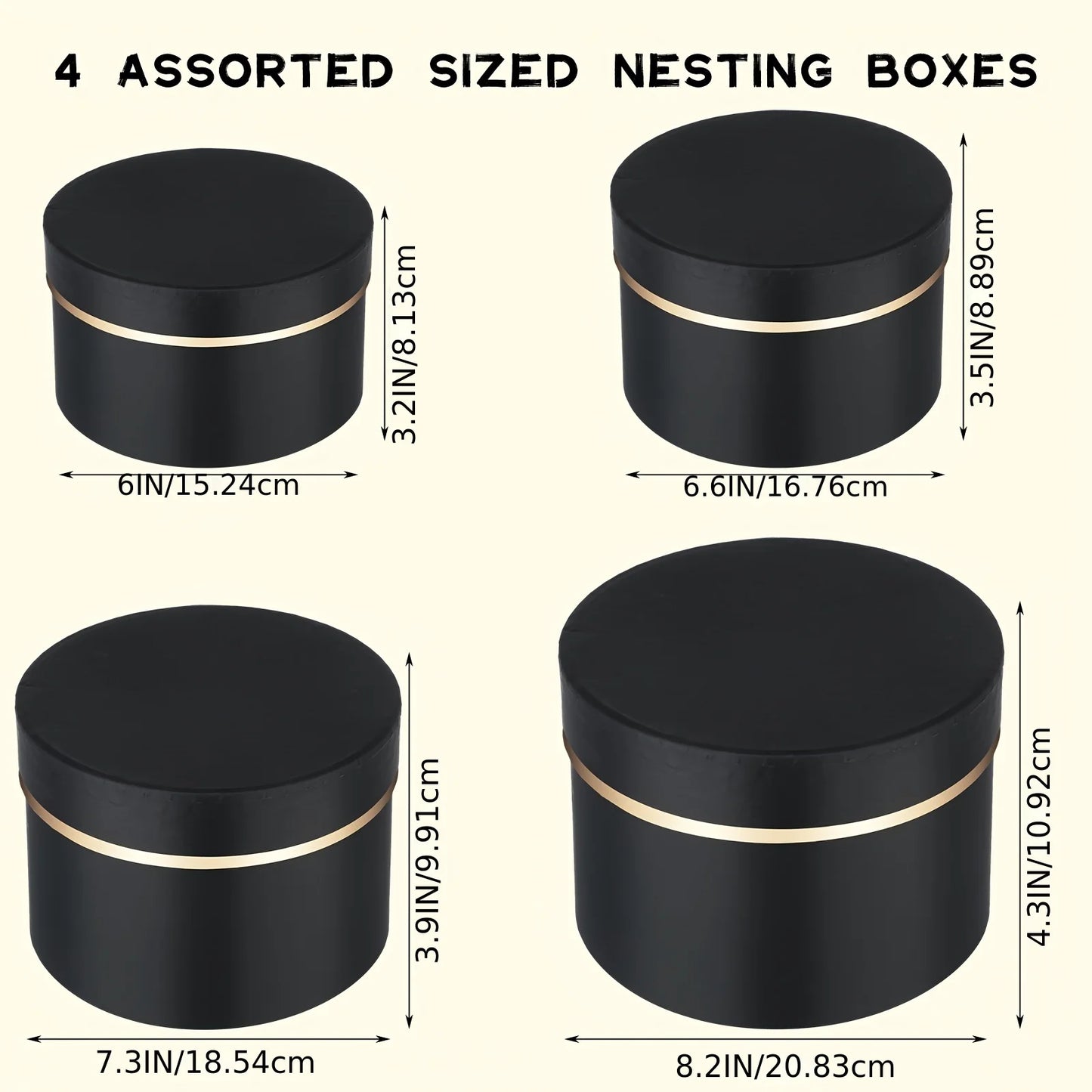 Gift for Her/Him 8 Pack Round Nesting Gift Boxes Black Gift Boxes Box Packs with Lids for Presents Assorted Sizes Gift Wrap Boxe