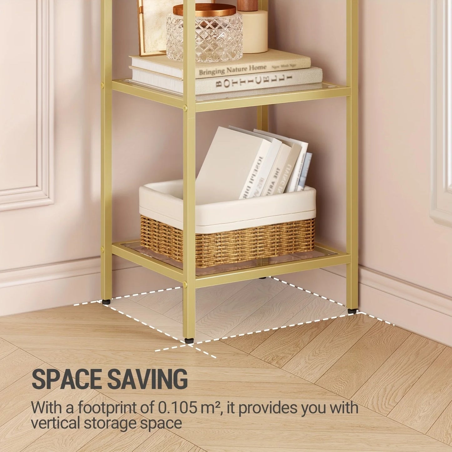 Bookcase Bookshelf, Tempered Glass Arched Bookshelf For More Storage, Slim Shelving Unit For Bedroom, Bathroom, Home Office