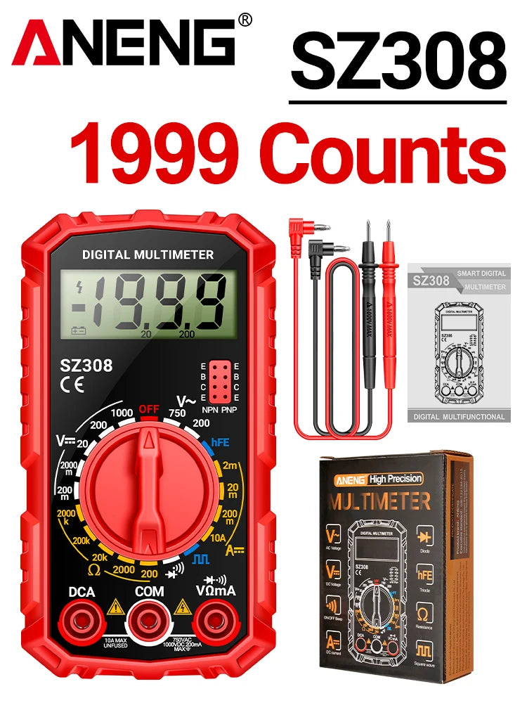 ANENG SZ308 Digital Multimeter   AC/DC Current Meter Voltage Resistance Meter Electrician LCD Screen Ohm Square Wave Test