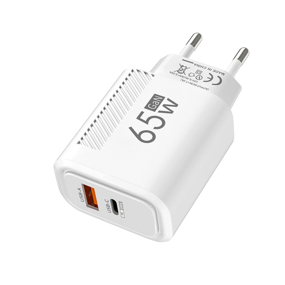 PD 65W GaN Charger USB C Fast Chargering Adapter For Samsung S23 S22 iPhone 15 14 Xiaomi Huawei LG Quick Charge 3.0 USB Charger