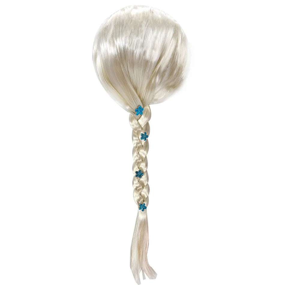 Princess Girls Elsa Cosplay Wig Cute Snow Queen Dress Up Briad Elsa Hair Cosplay Wigs Halloween Carnival Purim Masquerade Party
