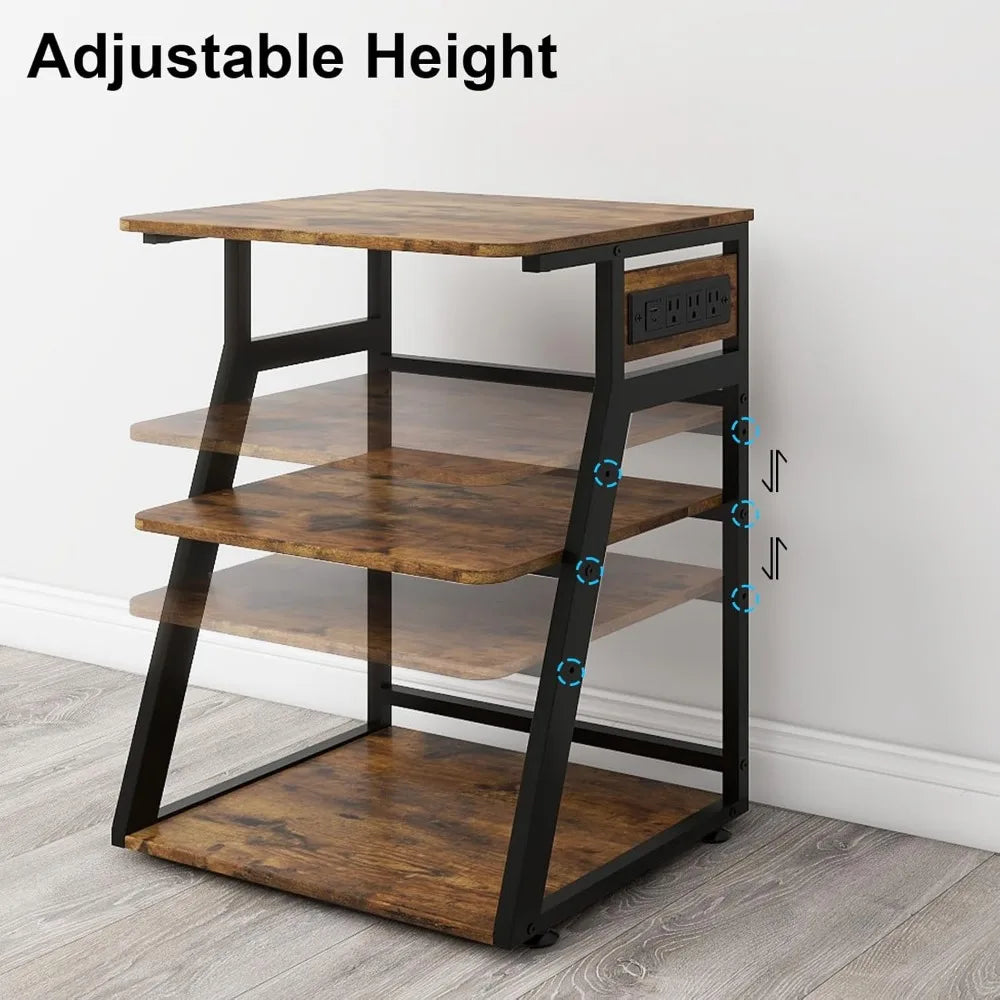 Large 23.6"x19.7" Printer Stand with Charging Station, 3-Tier Rolling Cart for Home Office, Adjustable Shelf for 3D Printer