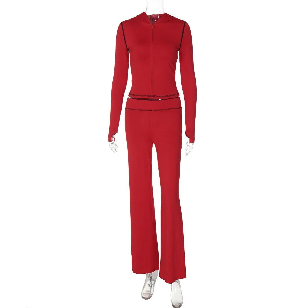 Summer Women's Clothing Front Top High Waist Skinny Long Pants Set For Polyester Streetwear
