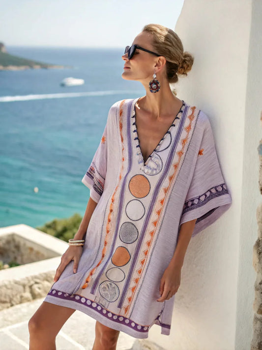 Women's 2025 Summer V-Neck Floral Print Loose Beach Dress, Casual Holiday Maxi Vestidos De Verano(72 characters)