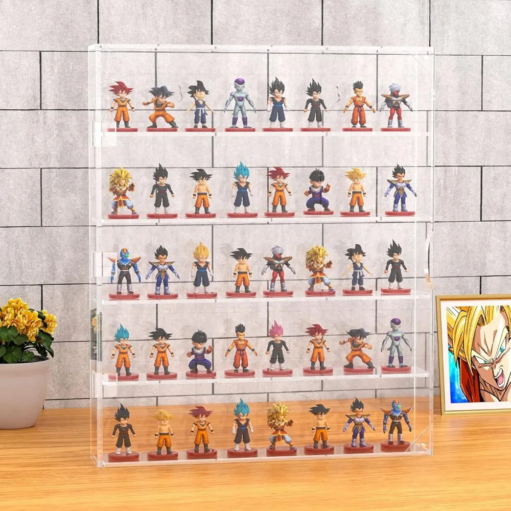 5-Tier Acrylic Display Case for Mini Figures, Dust-Proof Wall Mounted or Desktop, Each Compartment 15.7"L x 3.4"W x 3.8"H