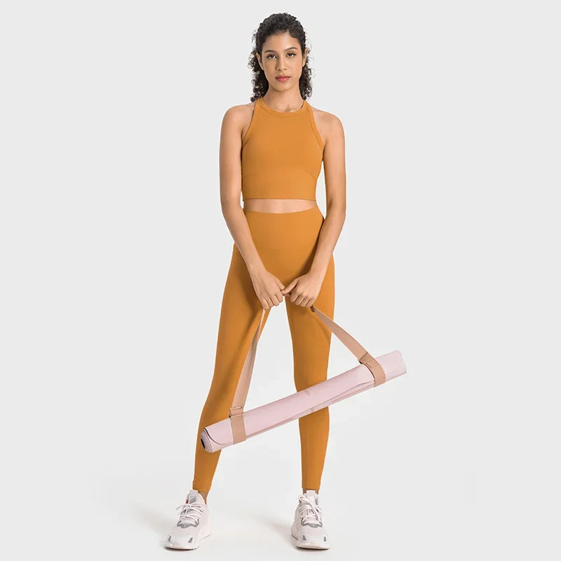 Built-in chest patch, high-end women's yoga vest, nude feel Leica gym exercise sports bra, hanging neck style