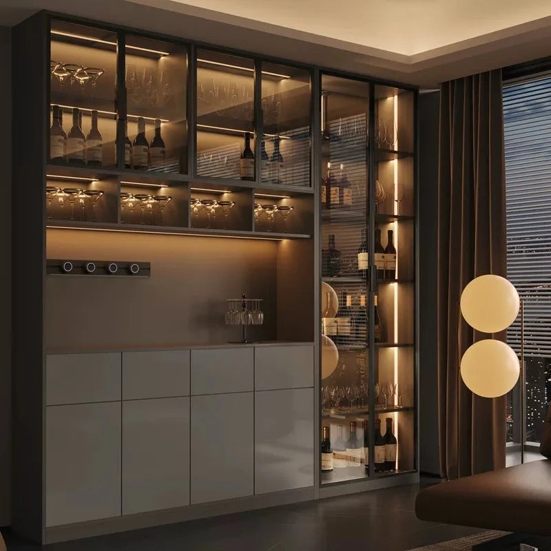 Light luxury Italian dining side wine cabinet modern simple living room storage locker drawers glass display cabinets furniture