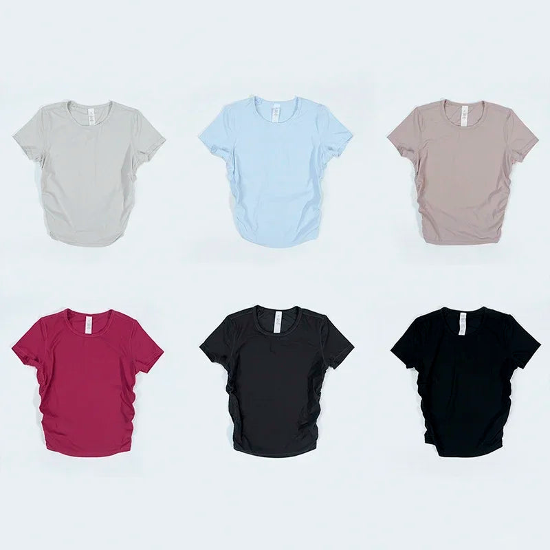 Ribbed Tight Shirt Sexy Waist Shaping Cropped Top Short Sleeve Shirts Women Gym T-shirt Breathable Yoga Clothes