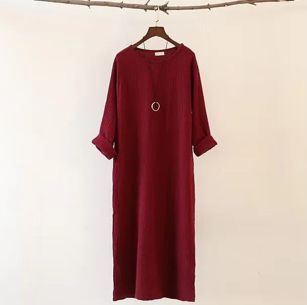 Hot Sale vestidos 2026 New Women Spring Dress long sleeve cotton linen casual Dresses,  - Autumn long sleeve dress