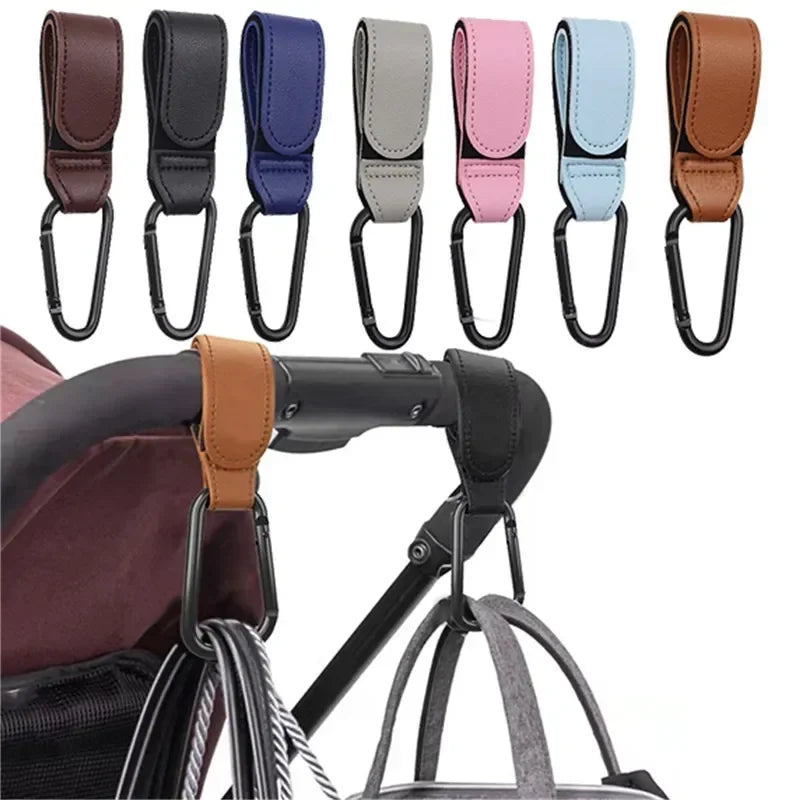 Wholesale 2pcs PU Leather Baby Stroller Hook for Pram Rotate 360 Degree Rotatable Cart Organizer Pram Hook Stroller Accessories