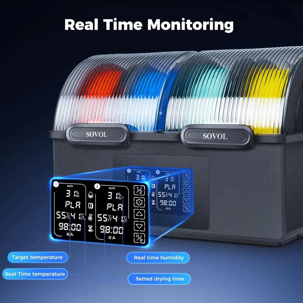 4 Spool Filament Dryer Box 85°C Max, Dual Independent Heating Chambers for PLA PETG ABS TPU ASA PC PA 1.75/2.85mm