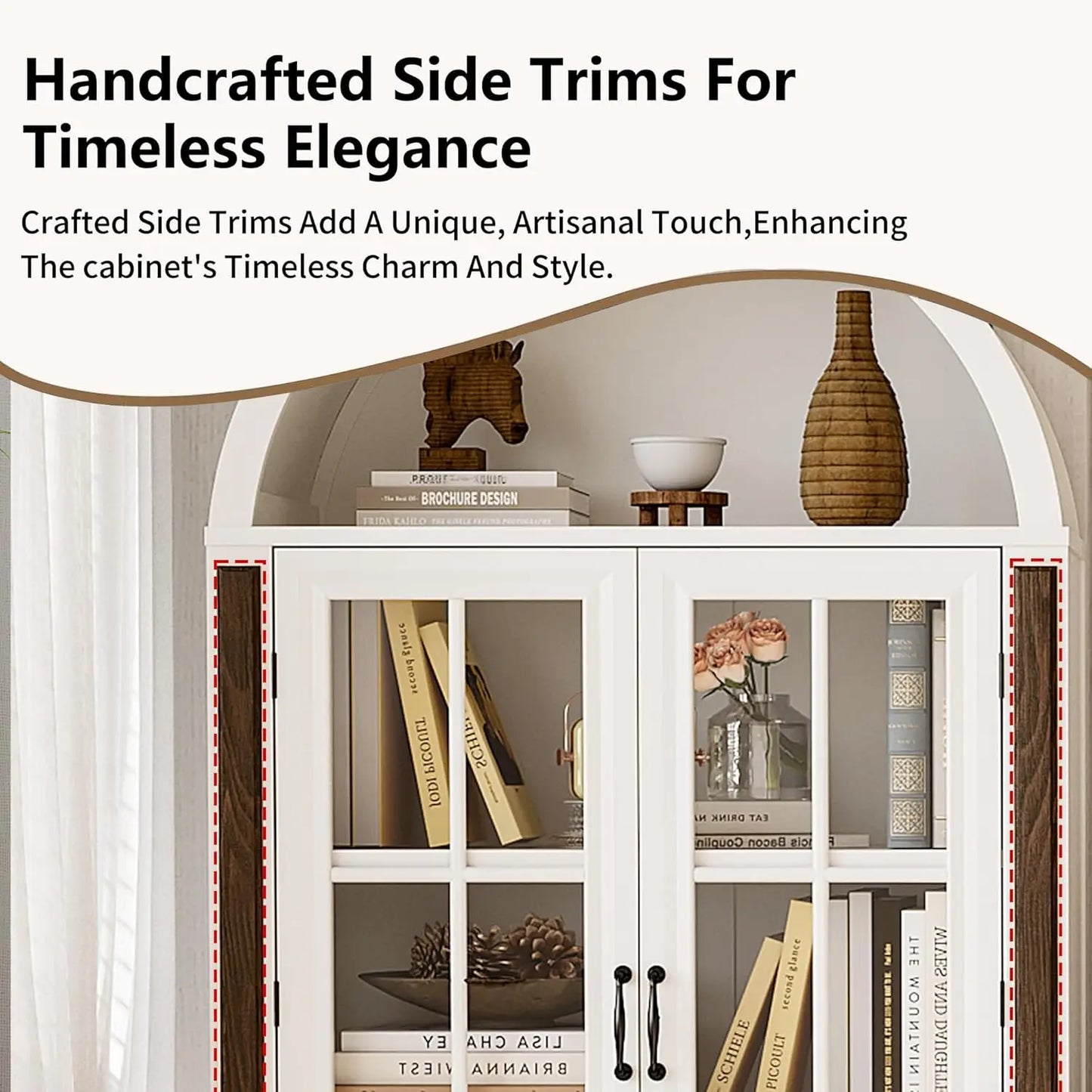 71” Handcrafted Arched Bookcase, Filing Cabinet for Home Office, Wooden Display Cabinet with Glass Doors , Customized