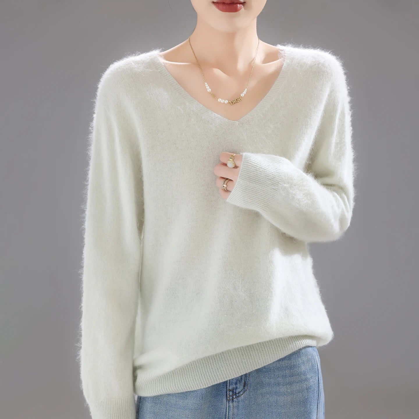 2025 Women's 100% Merino Wool Sweater, Thick Loose Knit Pullover Long Sleeve Solid Color(72 characters)