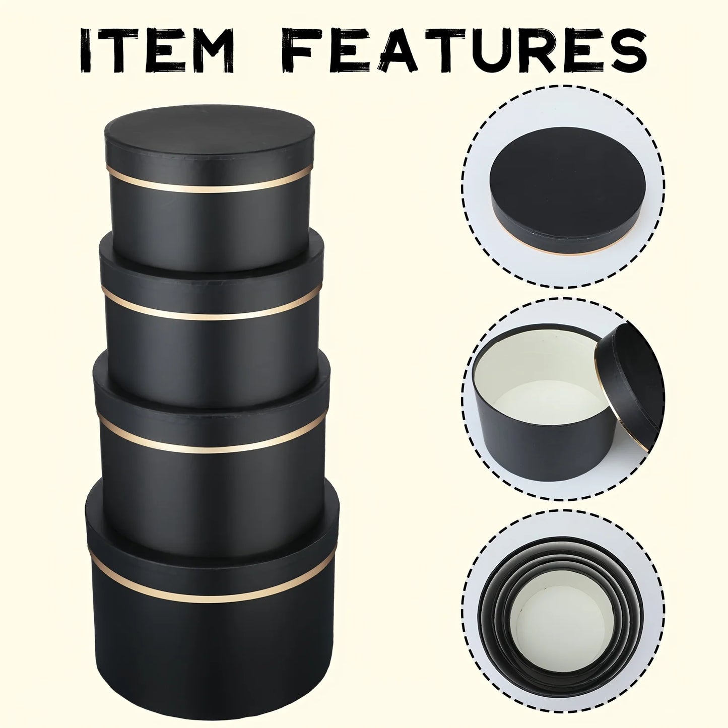 Gift for Her/Him 8 Pack Round Nesting Gift Boxes Black Gift Boxes Box Packs with Lids for Presents Assorted Sizes Gift Wrap Boxe
