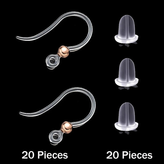 40pcs Clear Plastic Earring Hooks Ear Wire with Loop French Fish Hooks With Transparent Earring Stoppers for DIY Jewelry Making
