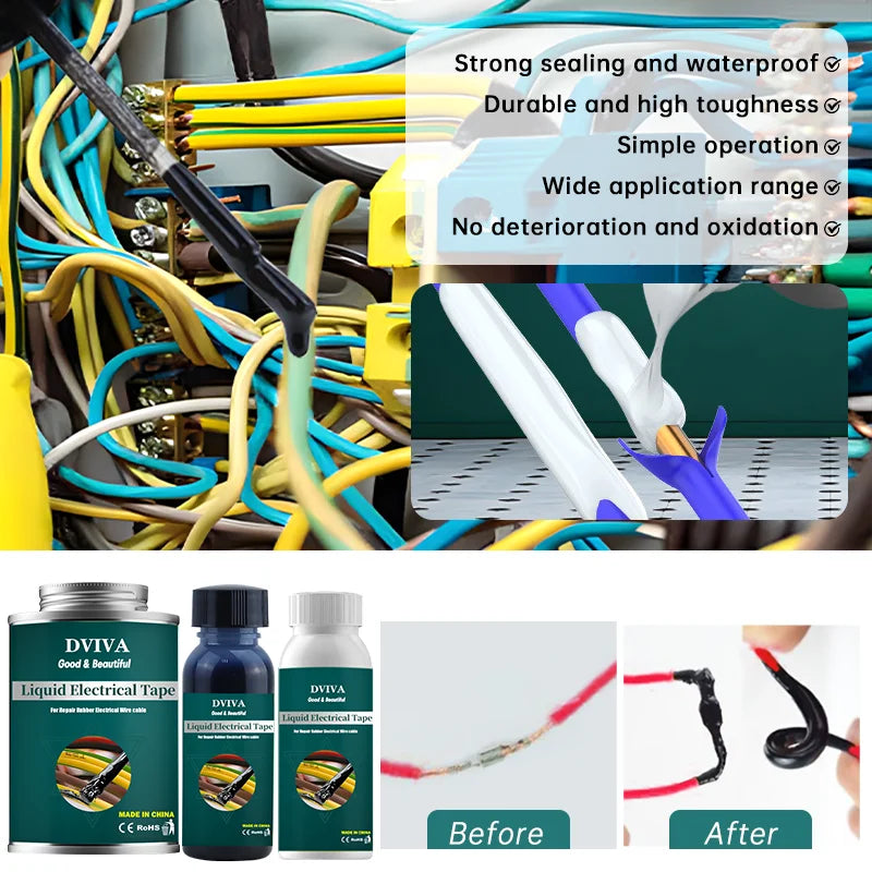 Liquid Electrical Tape Waterproof Insulation Paste Quick-Drying Home Use Wire Cable Coat Repair Glue Fix Line Glue For Wires