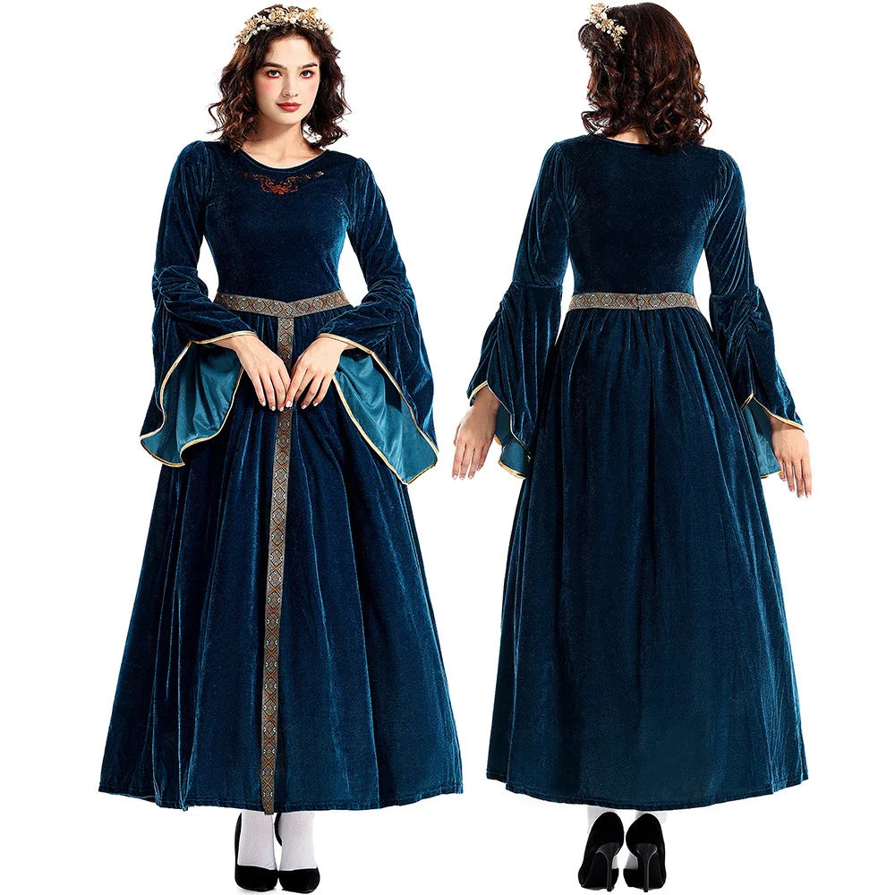 [You're My Secret] Women Medieval Costume Halloween Court Ball Flared Sleeve Princess Dress Cosplay Stage Performance Costume