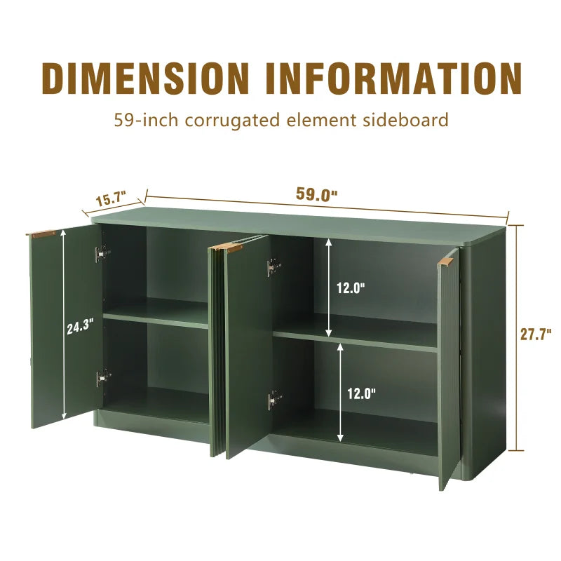 59-inch Modern Wavy Sideboard, Curved Contour Design Storage Cabinet, 4-door Cabinet with Storage Function, Suitable