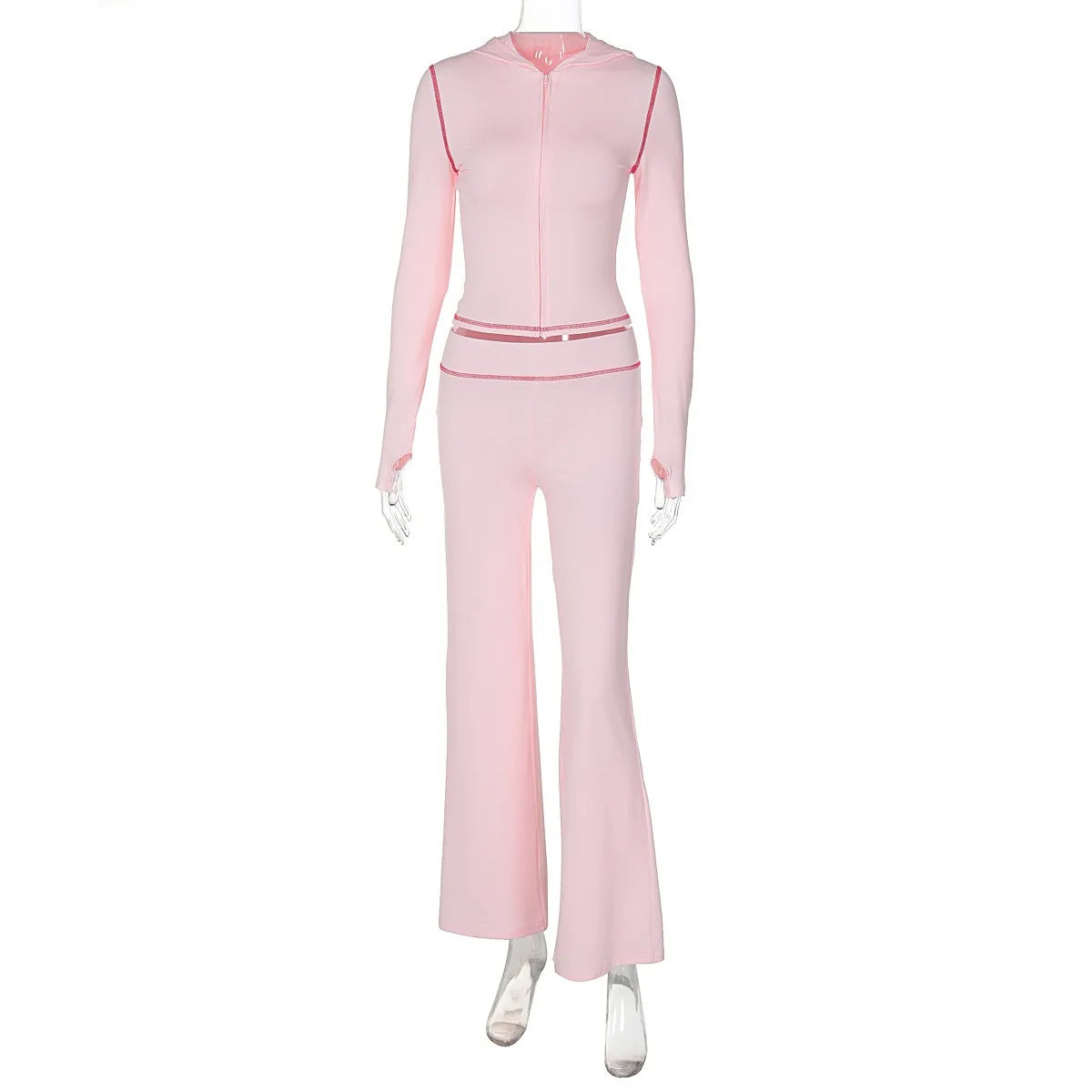 Summer Women's Clothing Front Top High Waist Skinny Long Pants Set For Polyester Streetwear