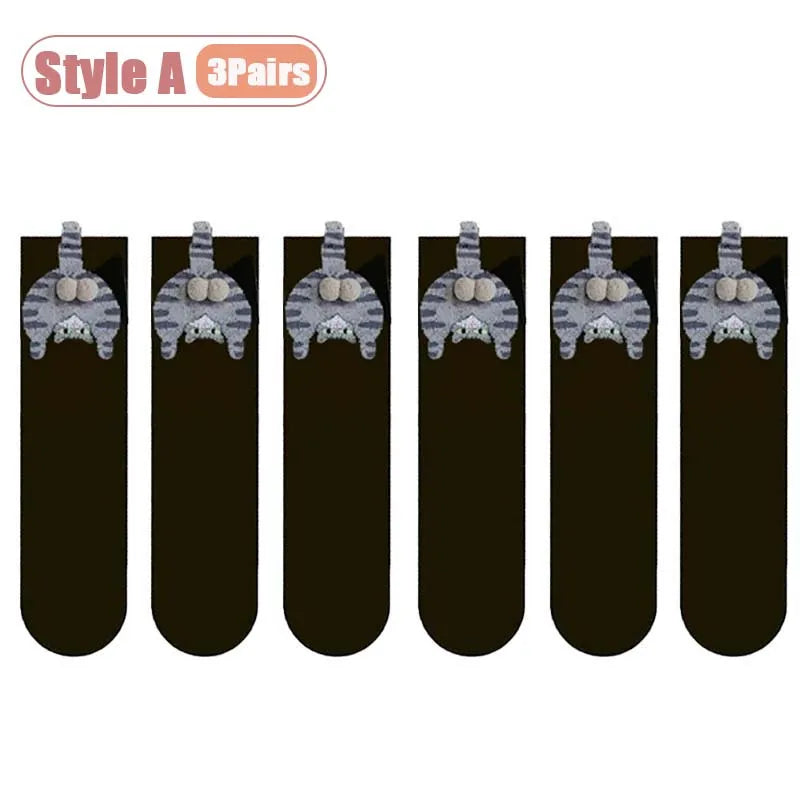 Cartoon Cat Egg Couple Socks Cozy Mid-Calf for Maternity Warm Winter Cute Present for Christmas Cat Lovers Family