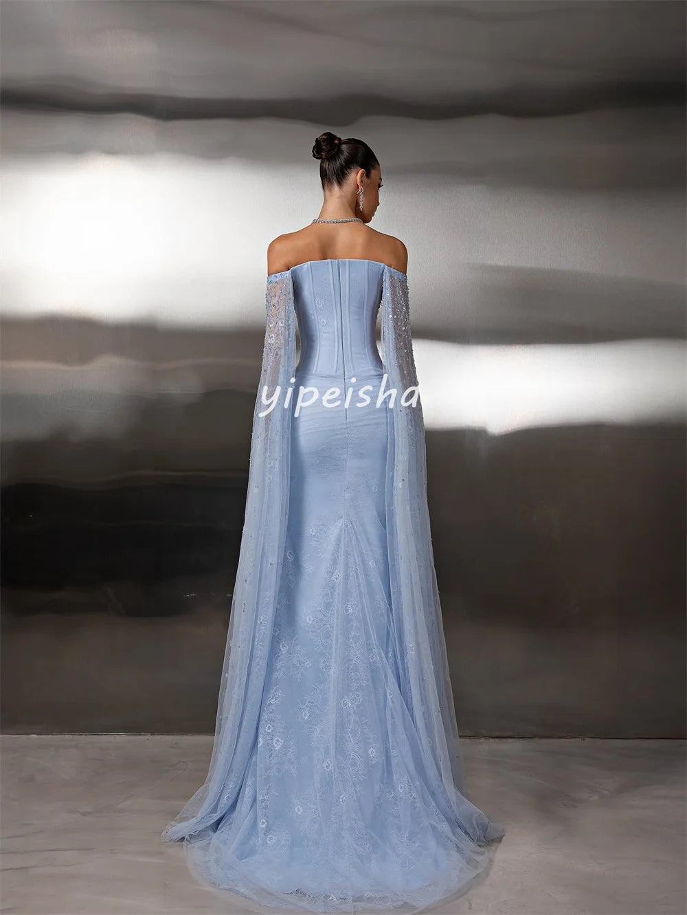 Customized Fashion Sparkle Lace Pleat Rhinestone Sequined Beading Mermaid Off-the-shoulder Long Dresses Bespoke Occasion Dresses