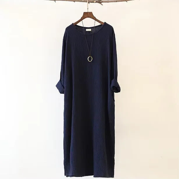 Hot Sale vestidos 2026 New Women Spring Dress long sleeve cotton linen casual Dresses,  - Autumn long sleeve dress